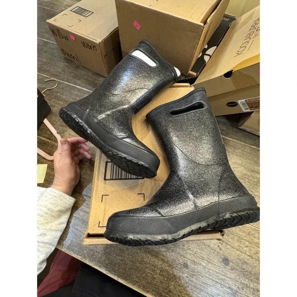 Bogs Rainboot Glitter‎ Boots Black Youth Size 1 Sparkle